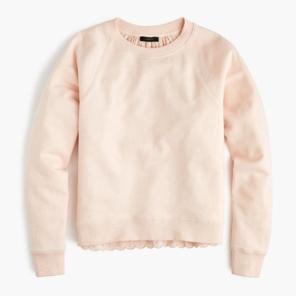 New J. Crew Eyelet Back Sweatshirt Peach Small S Patel Pink - Picture 4 of 9